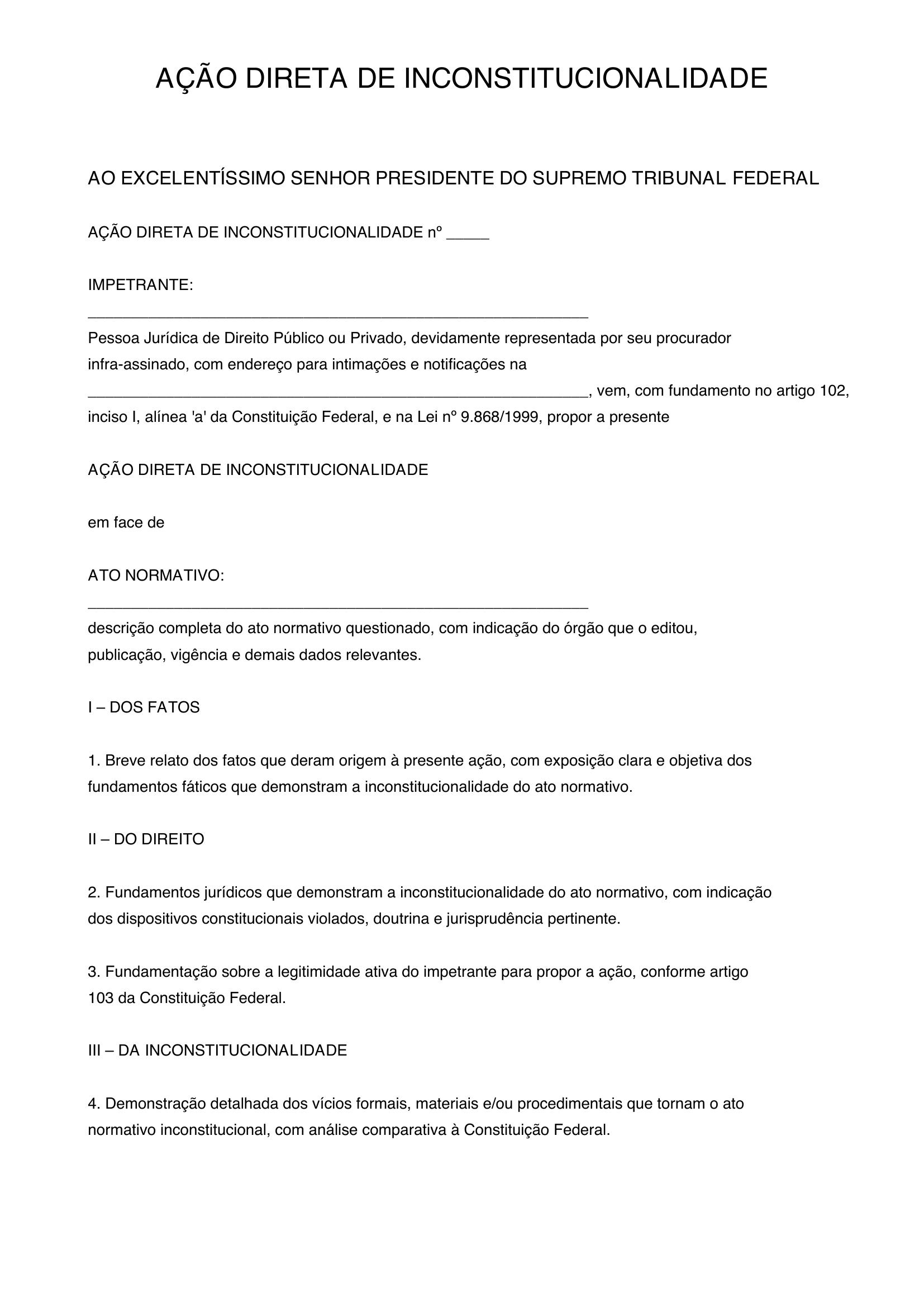 Ação Direta De Inconstitucionalidade Modelo