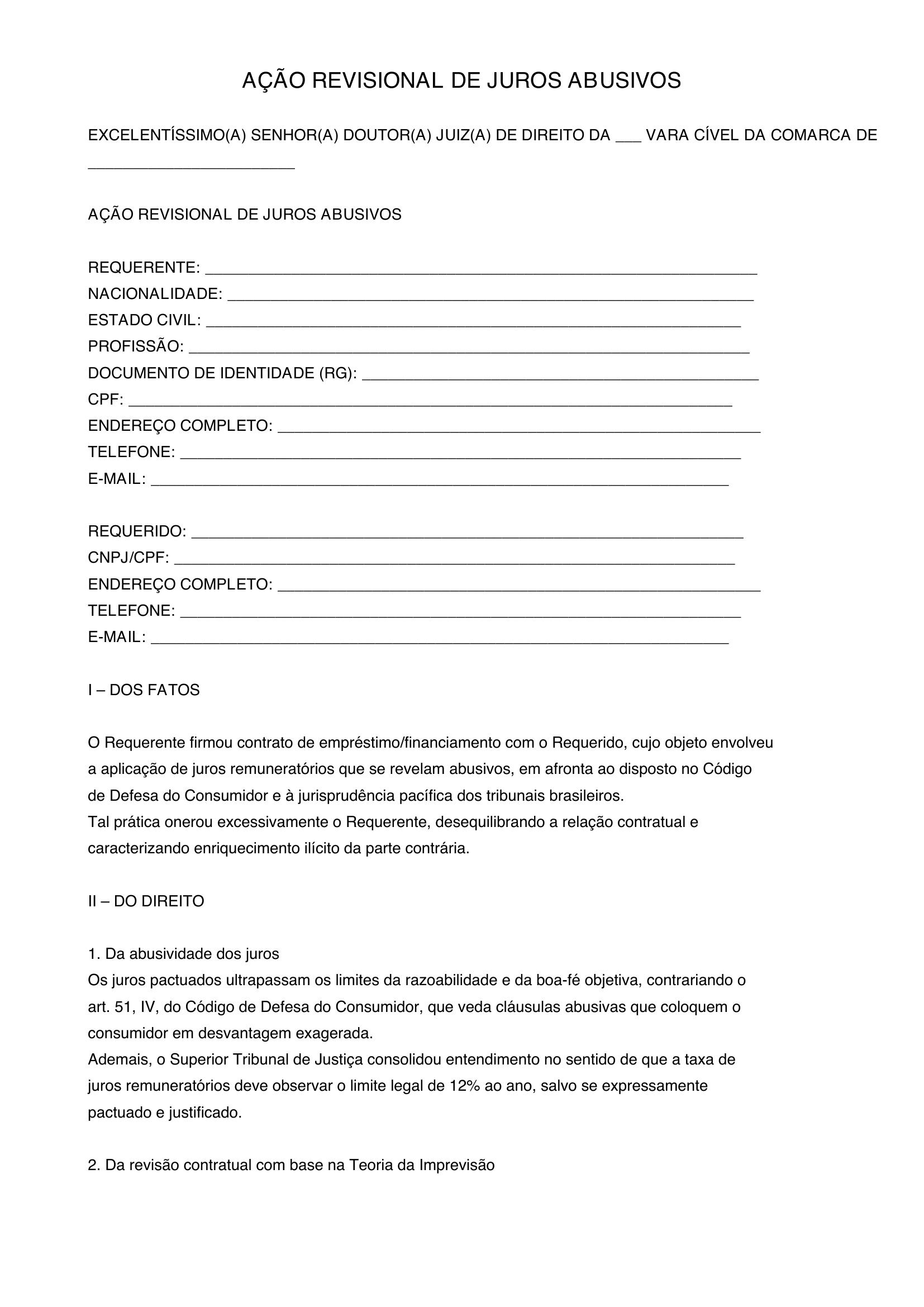 Modelo De Ação Revisional De Juros Abusivos