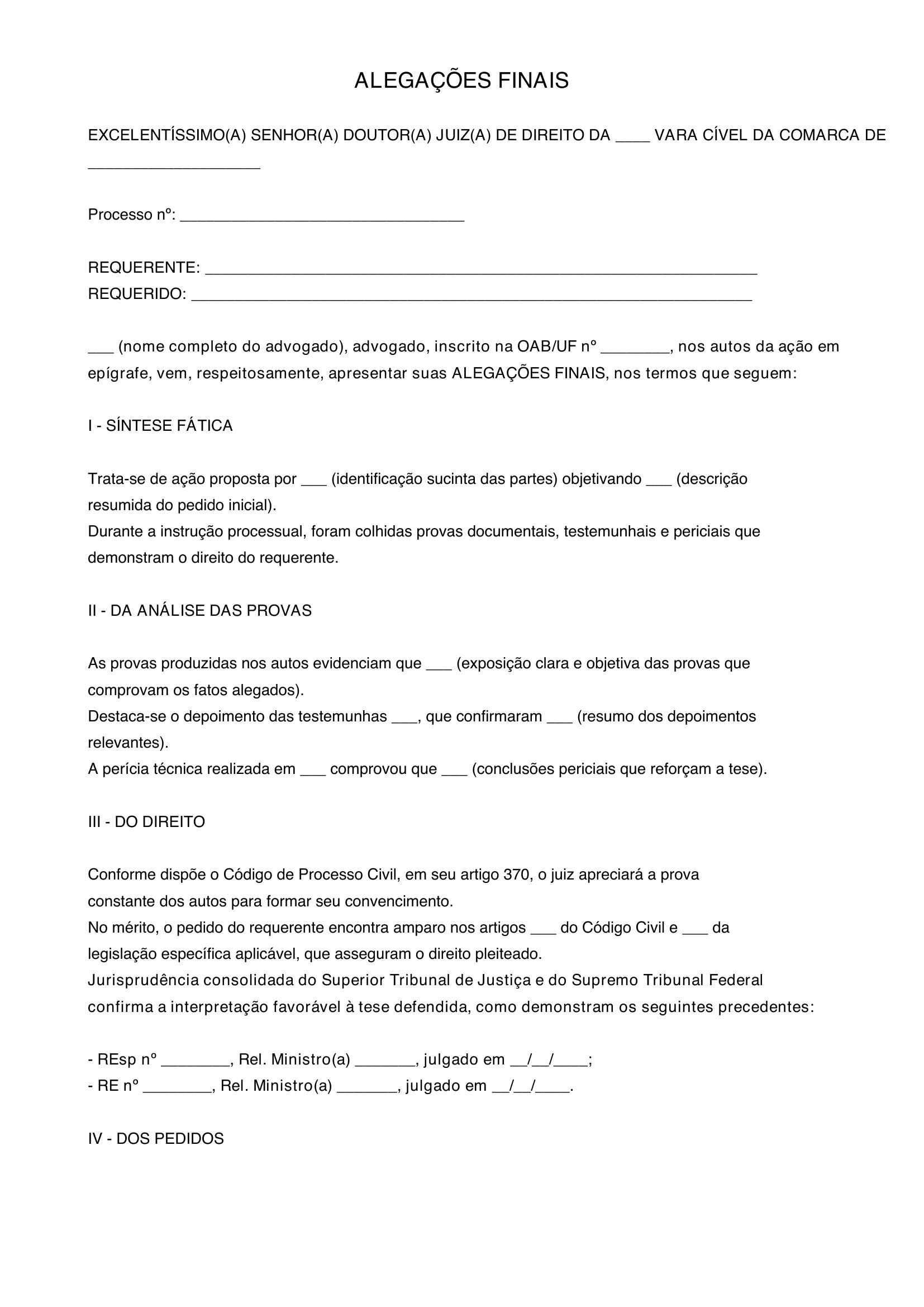 Modelo Alegações Finais Cpc