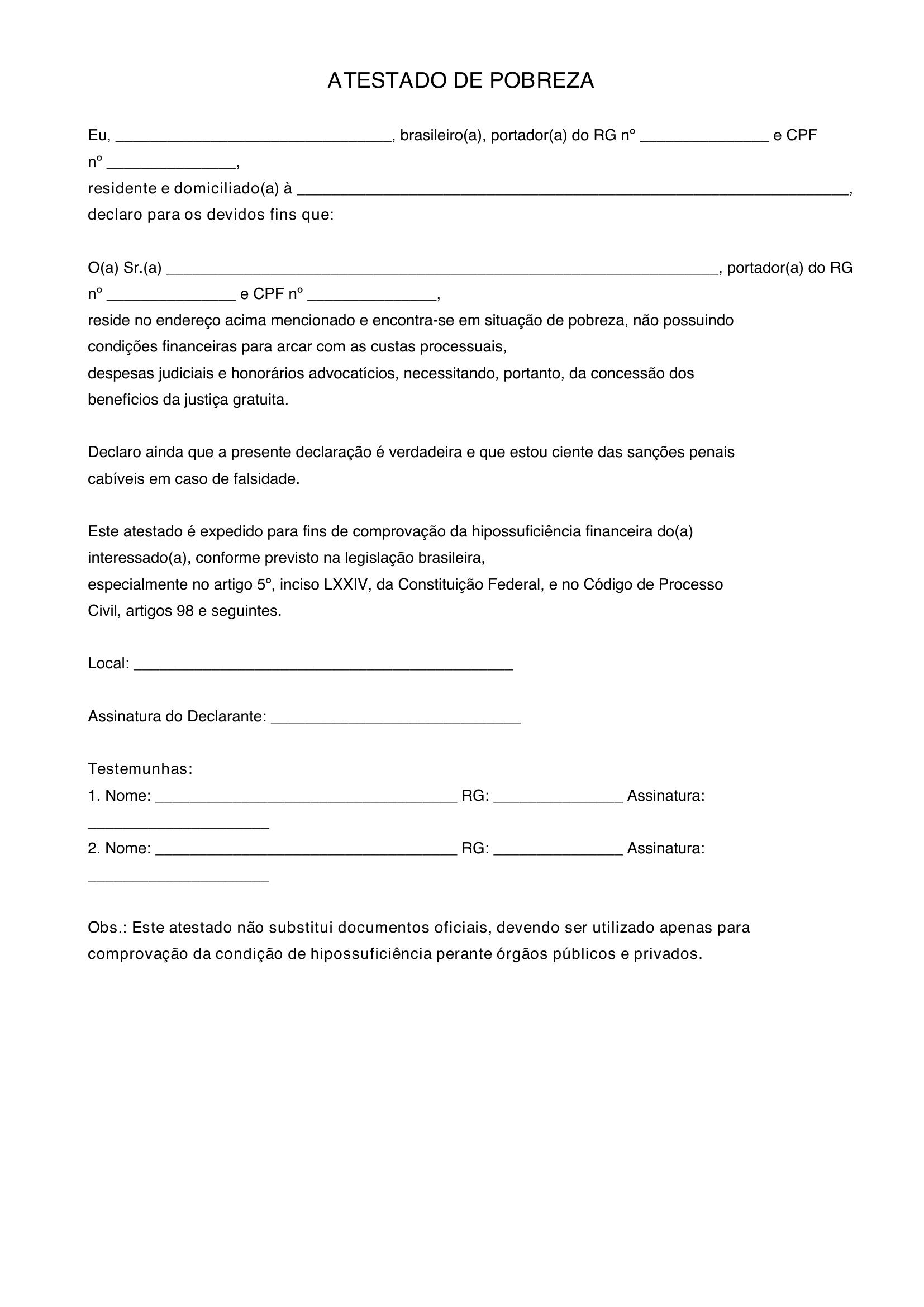 Atestado De Pobreza Modelo