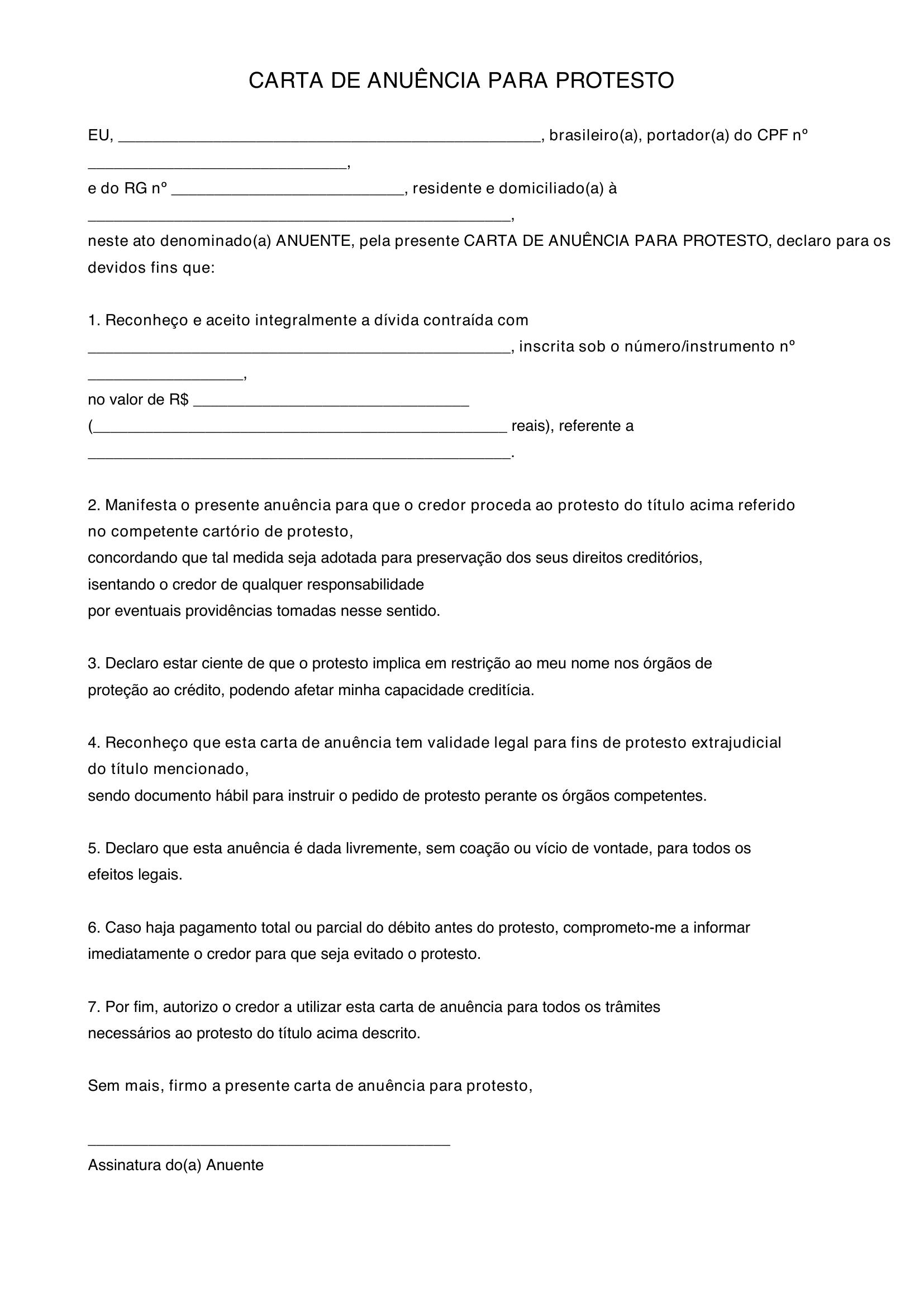Modelo De Carta De Anuencia Protesto