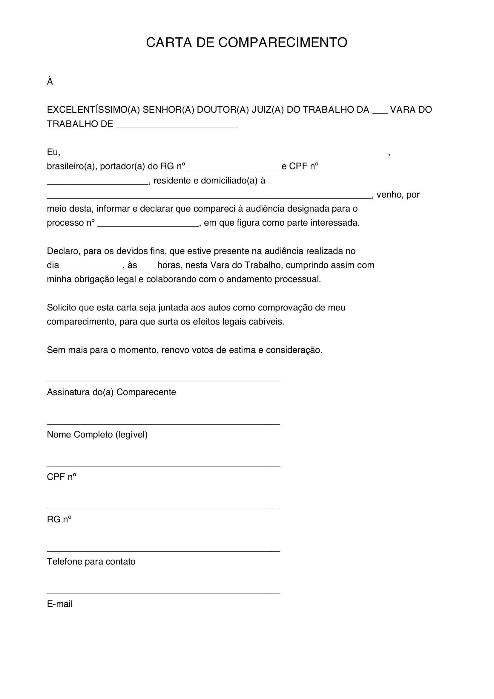 Modelo De Carta De Comparecimento