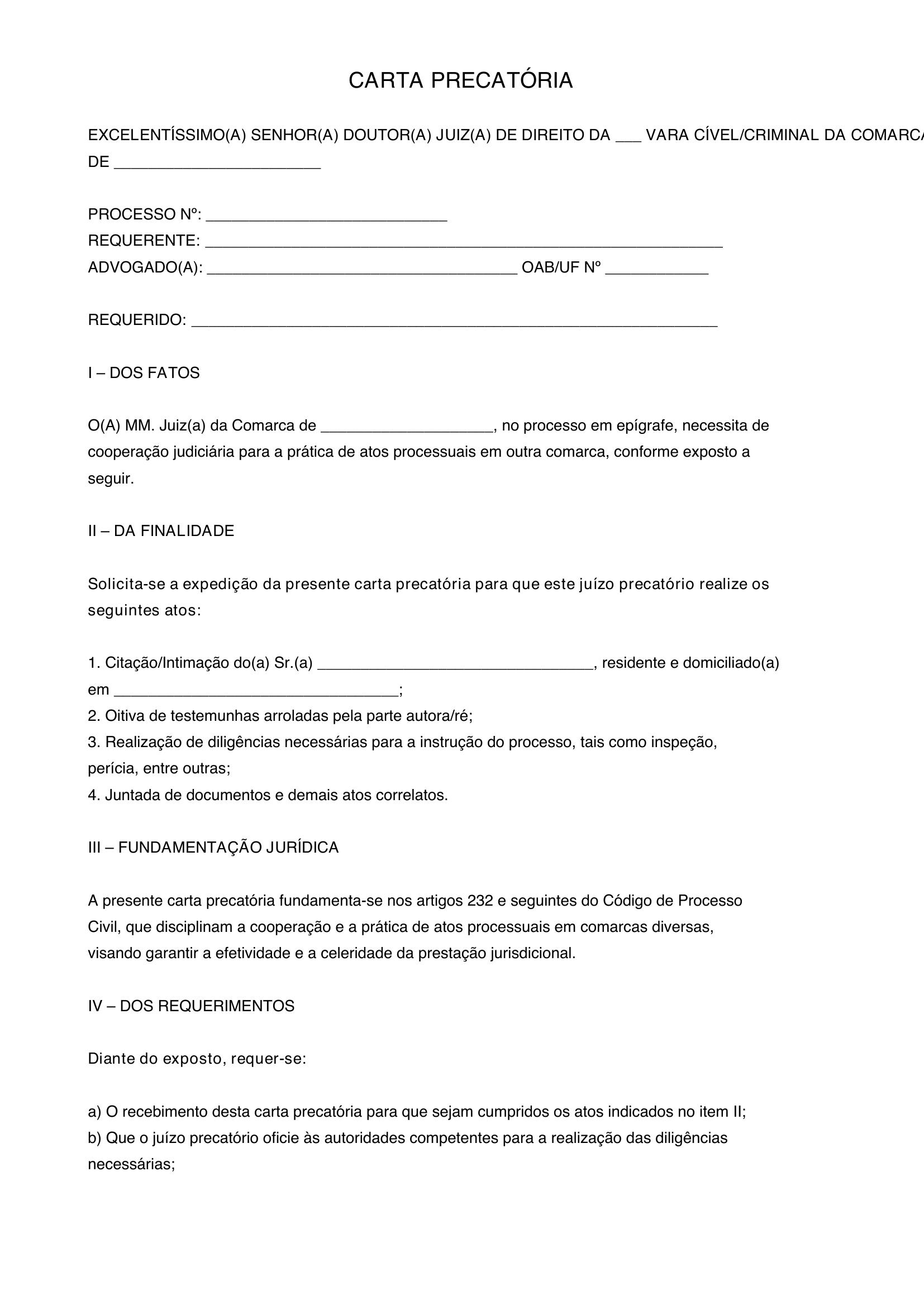 Modelo De Carta Precatória