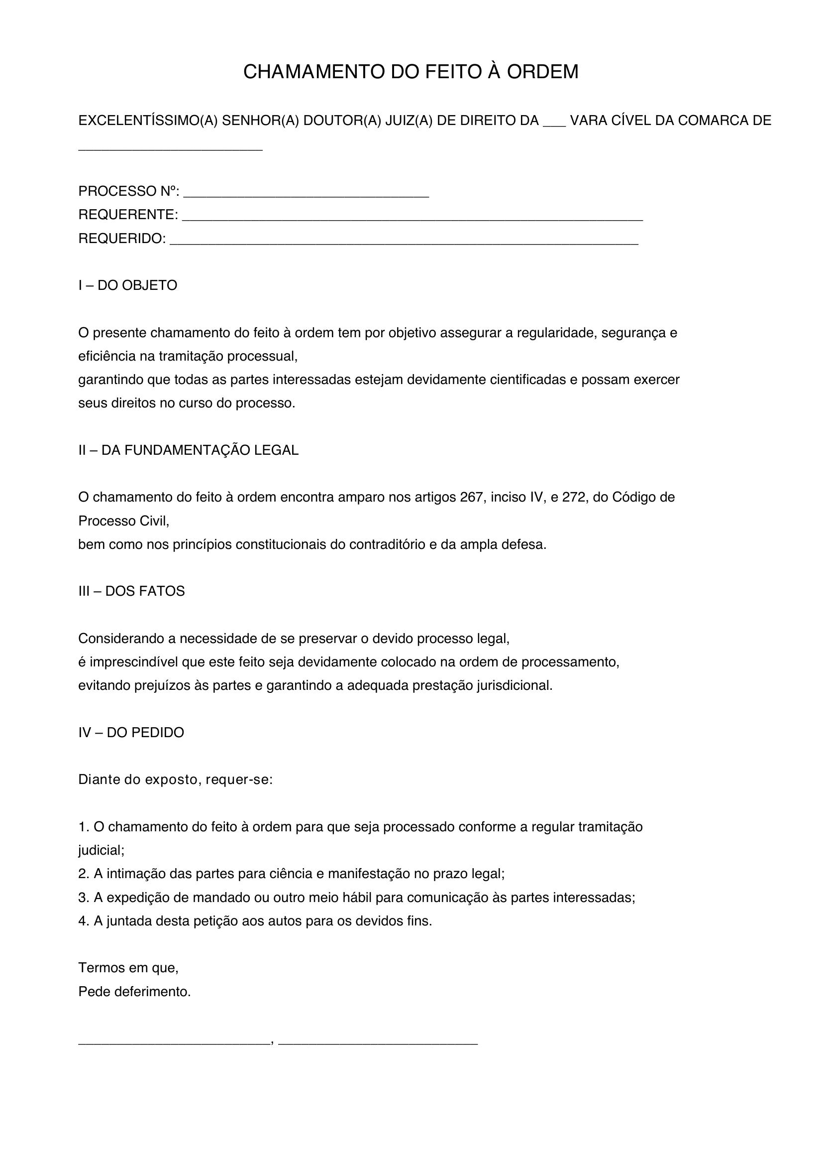 Modelo De Chamamento Do Feito A Ordem
