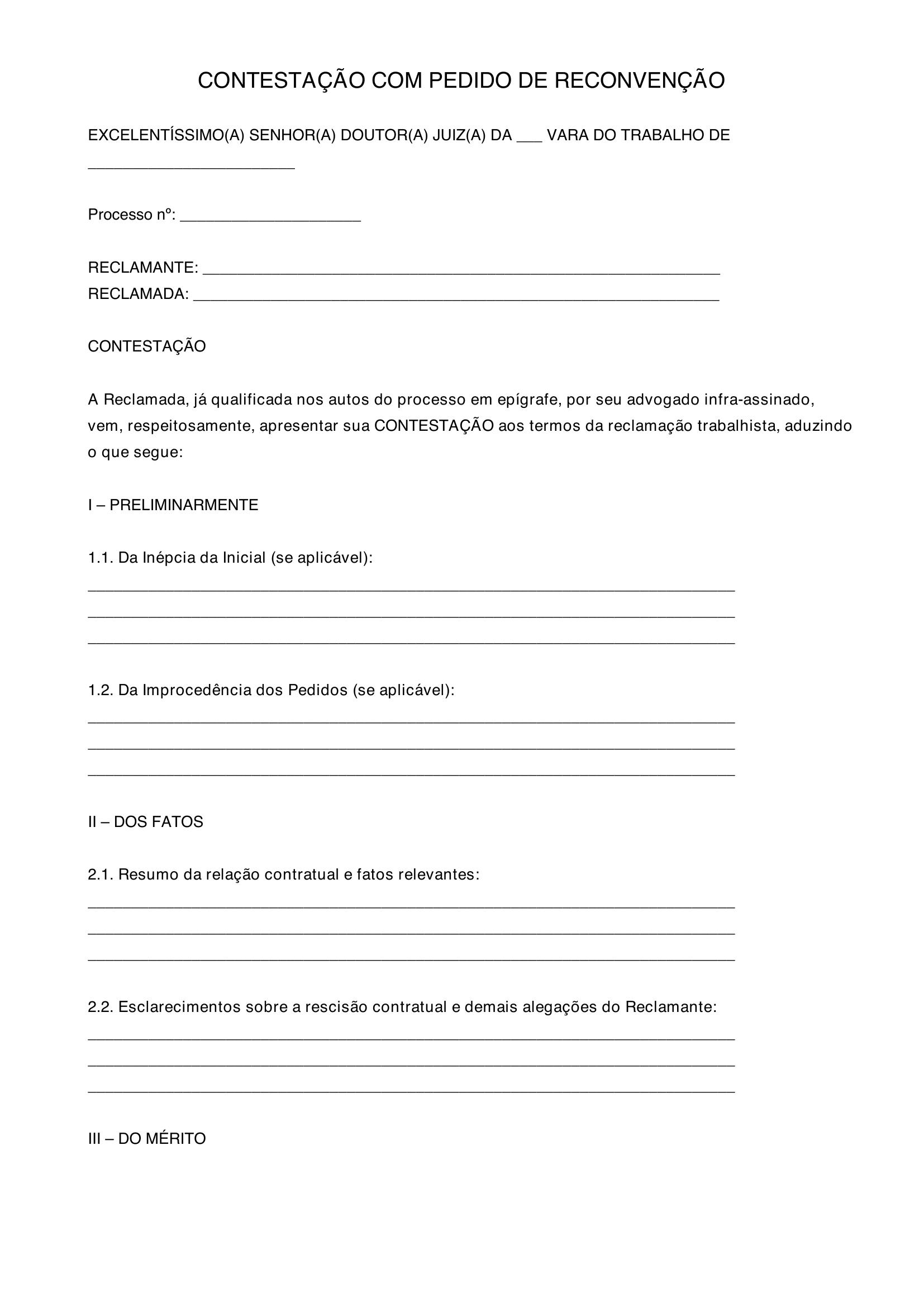 Modelo De Contestação Com Pedido De Reconvenção