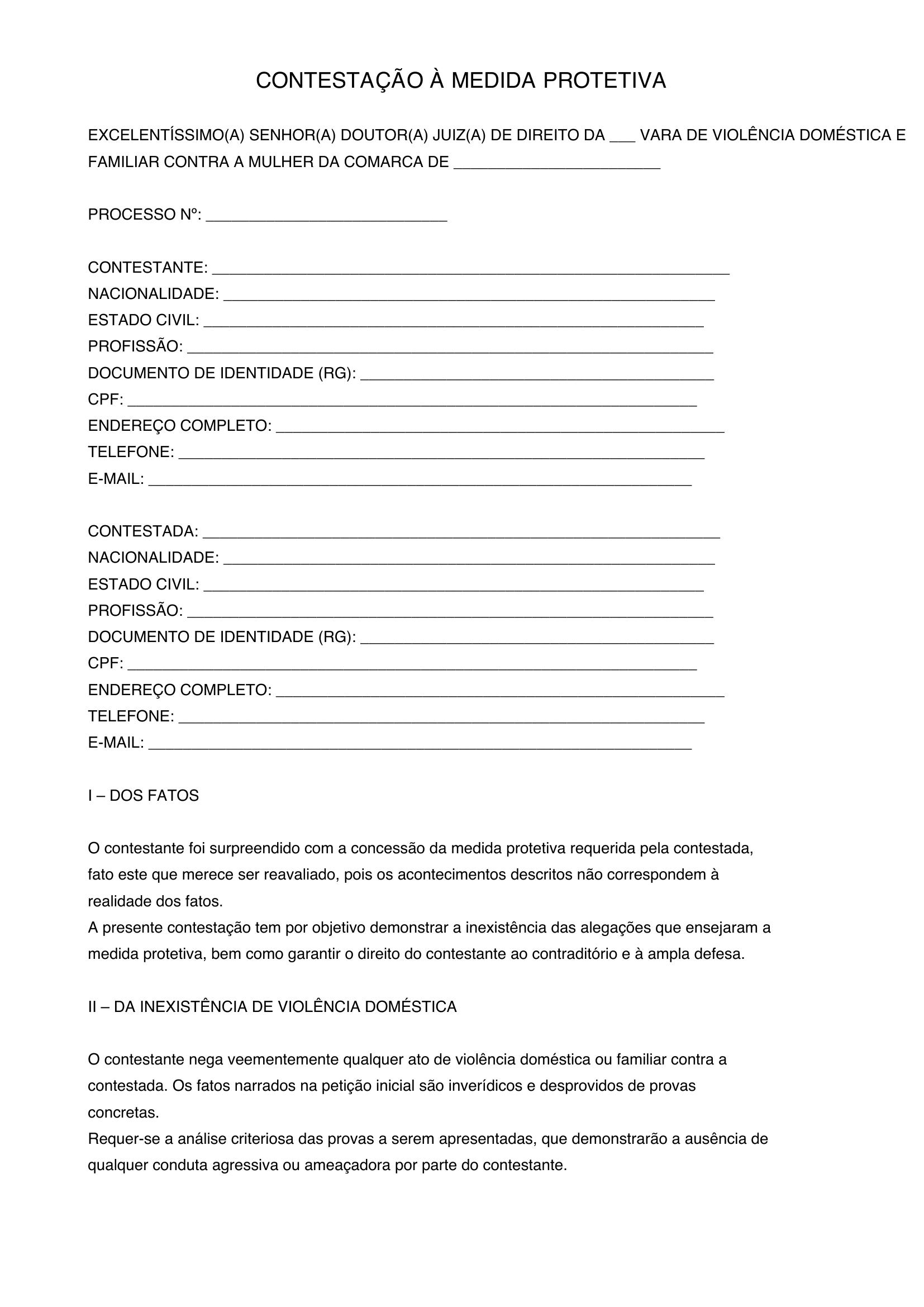 Modelo Contestação Medida Protetiva