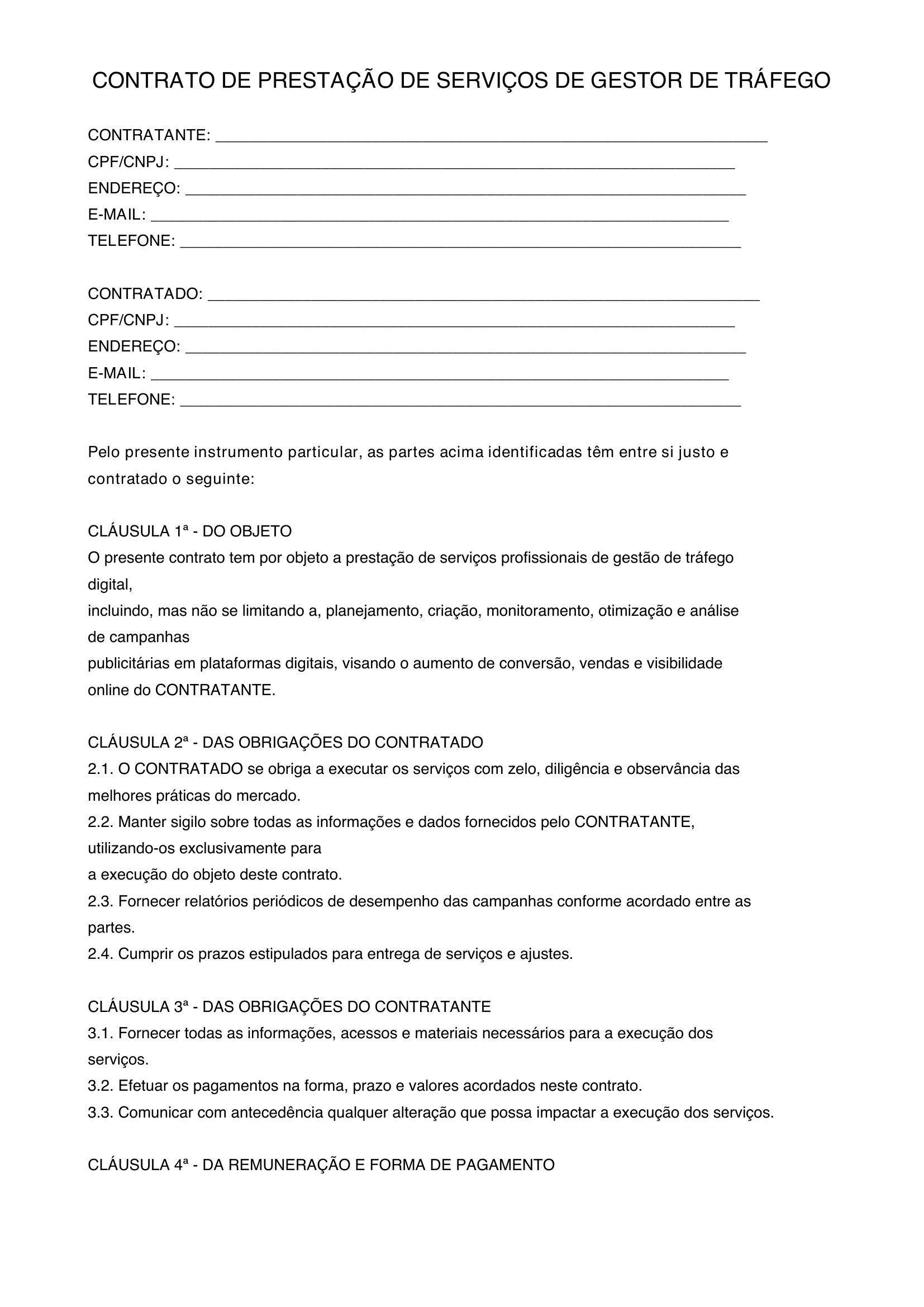 Modelo De Contrato Gestor De Trafego