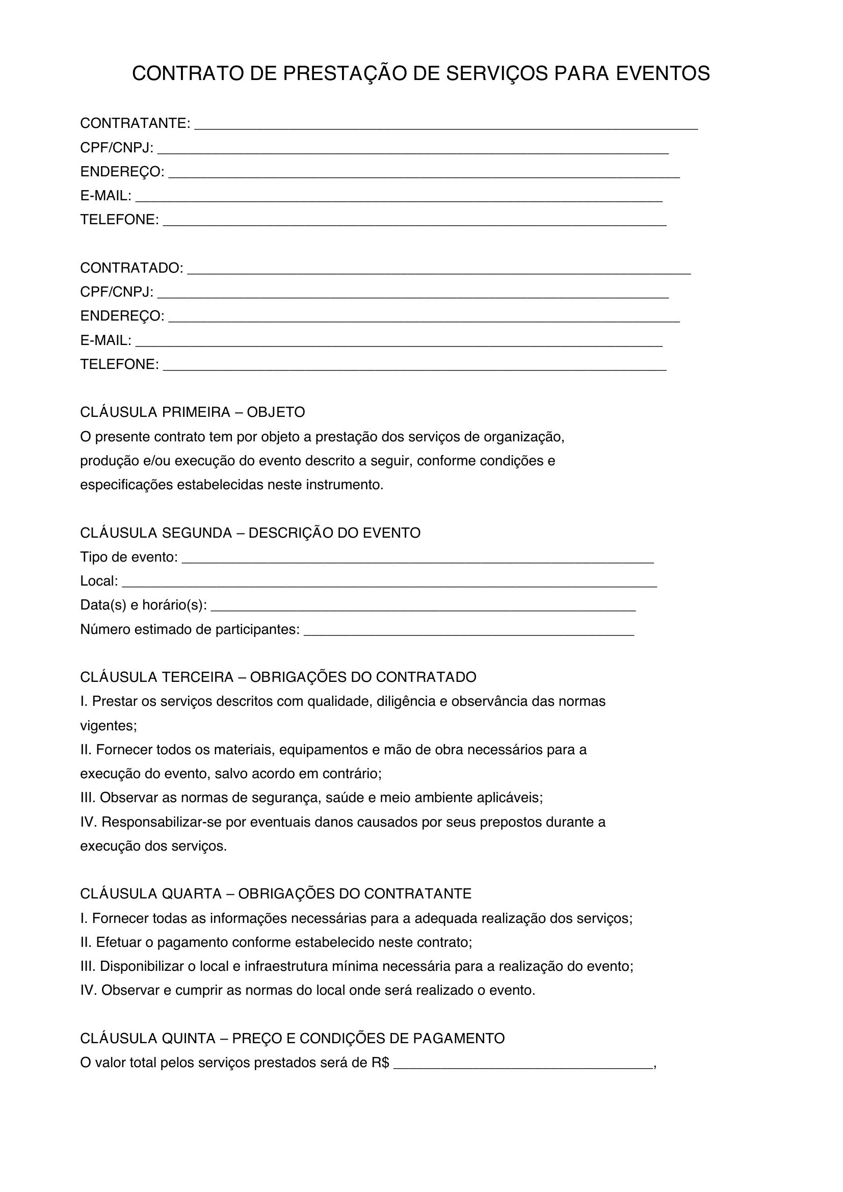 Modelo De Contrato Para Eventos