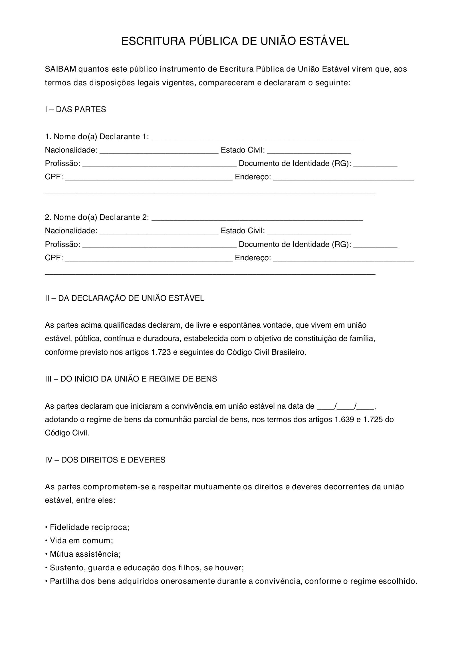 Modelo Escritura Pública De União Estável