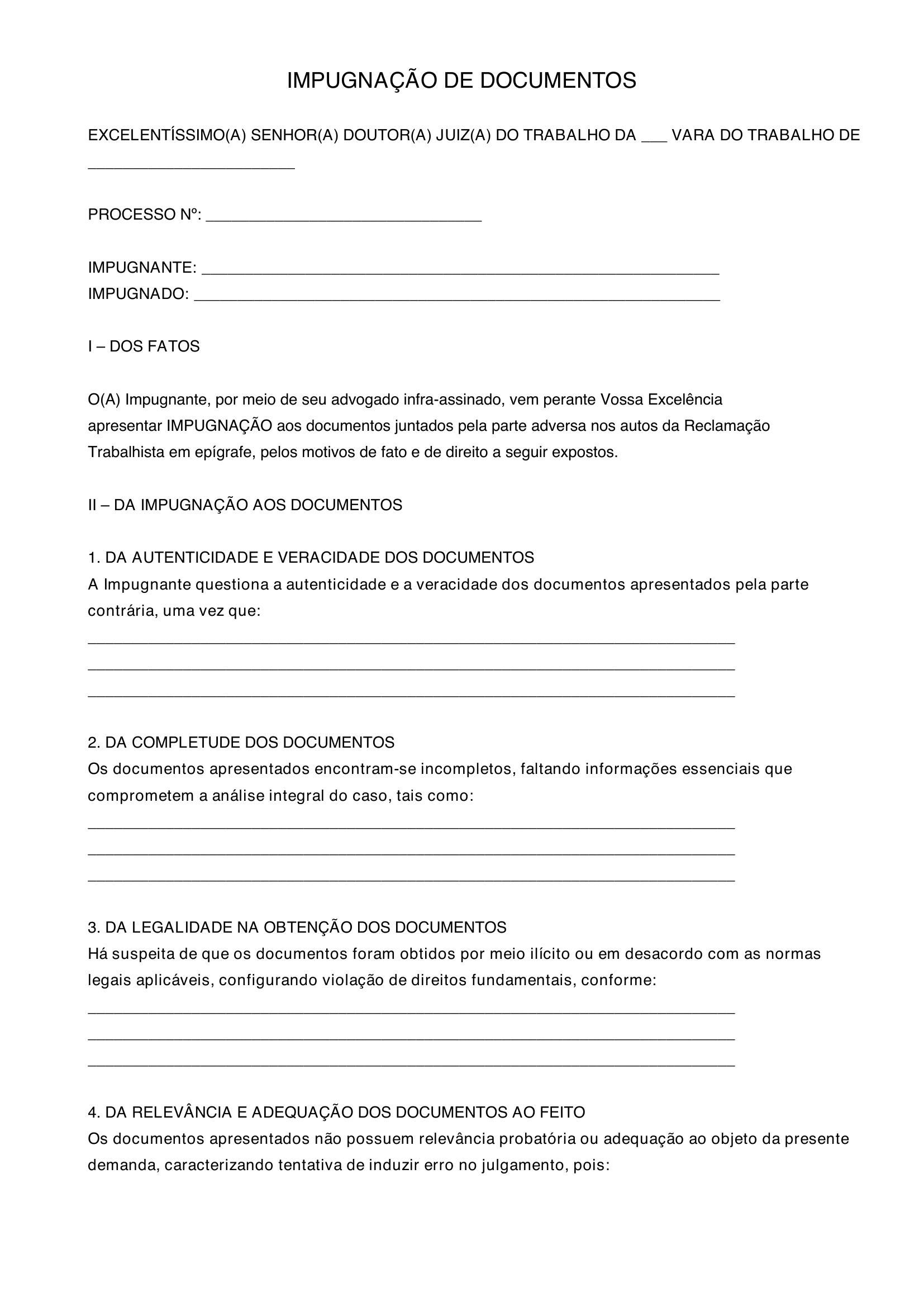 Modelo De Impugnação De Documentos