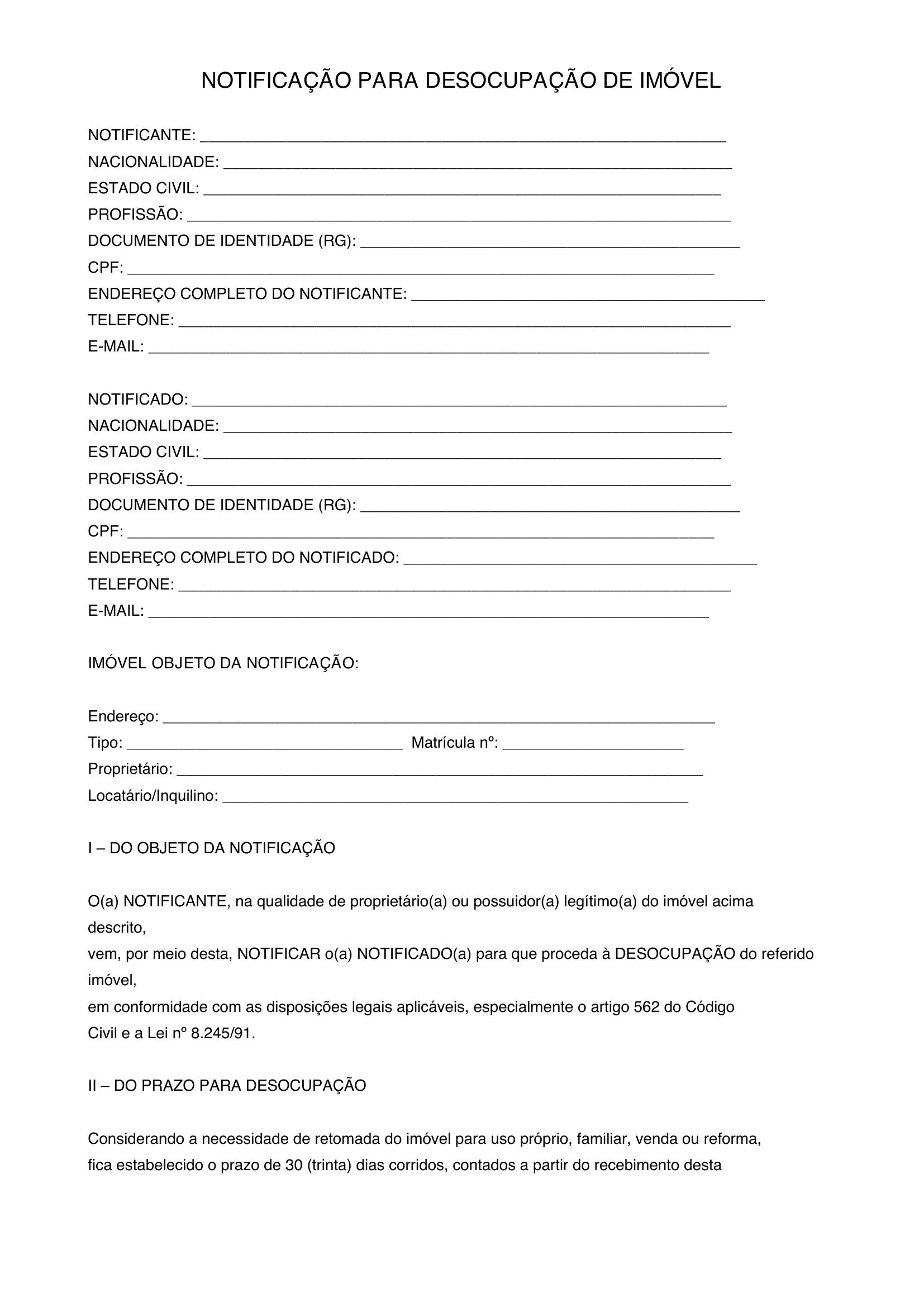 Modelo De Notificação Para Desocupação De Imóvel