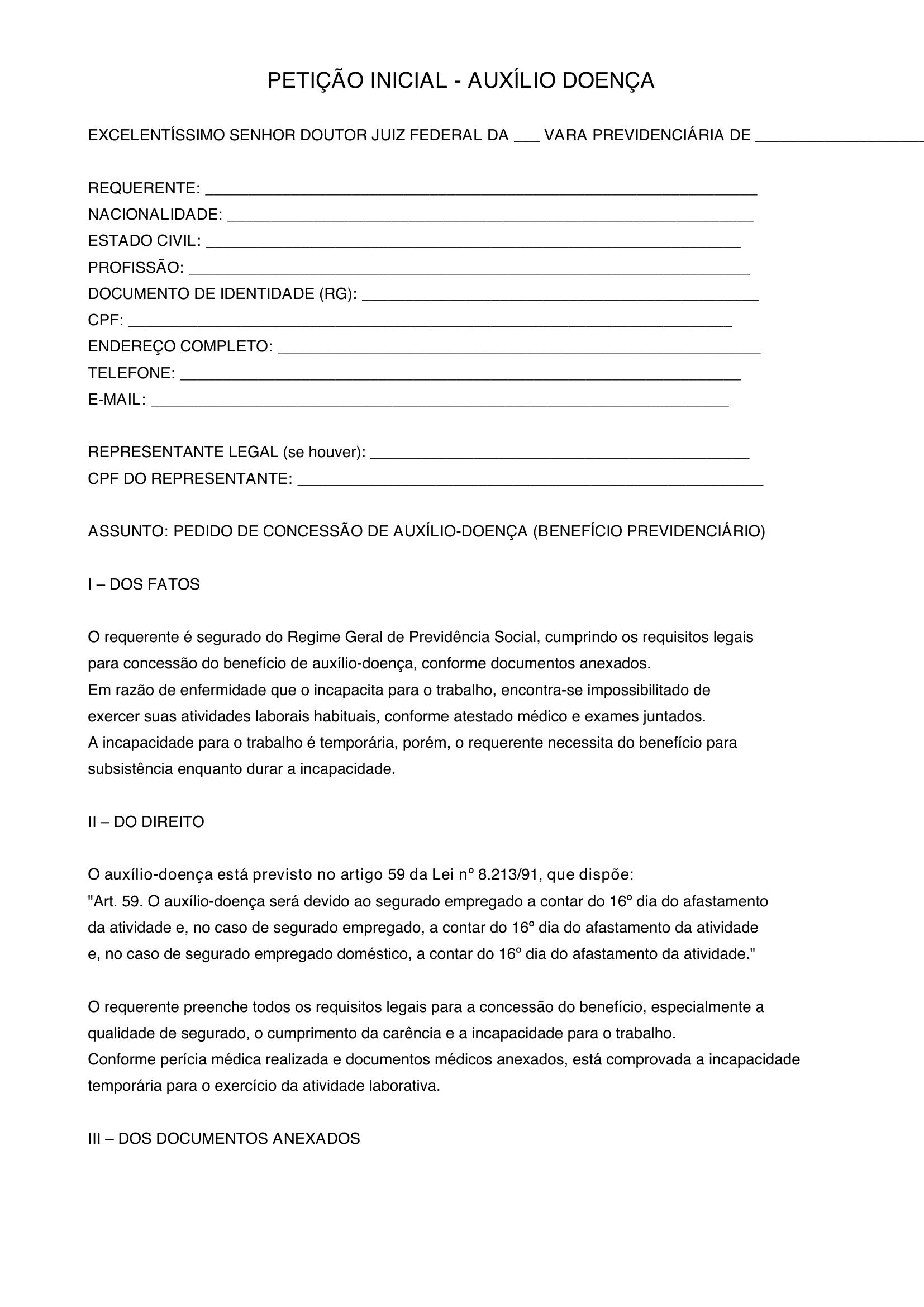 Modelo De Petição Auxilio Doença