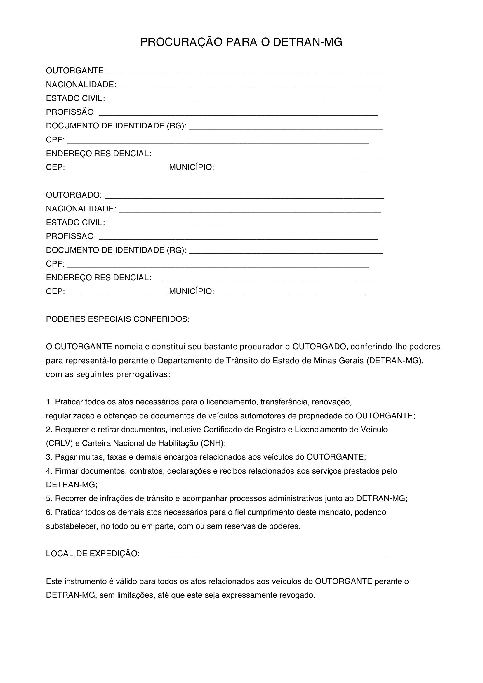 Modelo Procuração Detran Mg