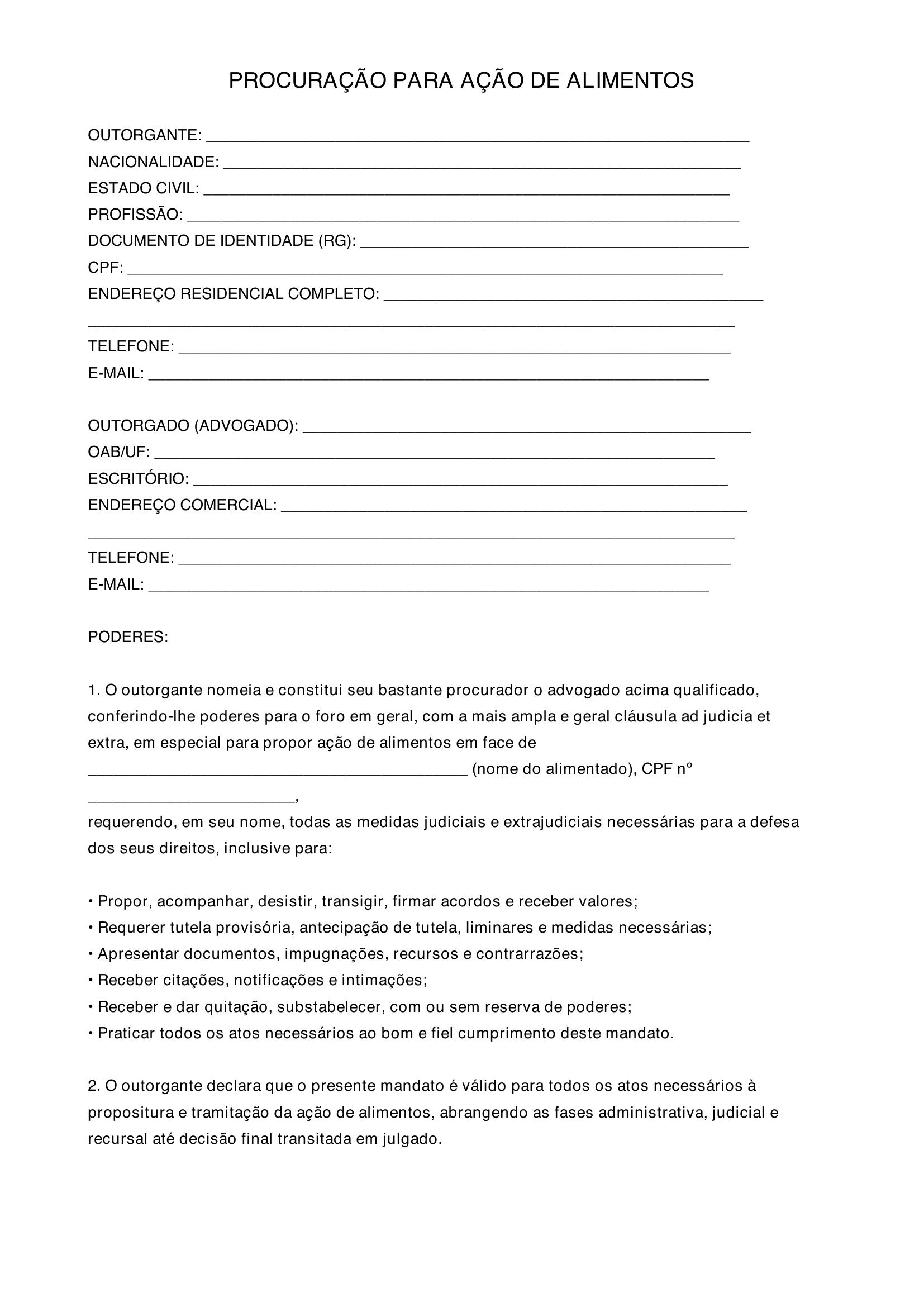 Modelo De Procuração Para Ação De Alimentos