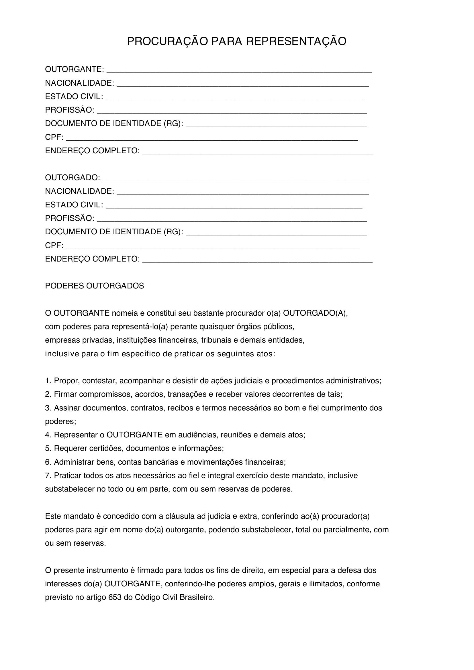 Modelo De Procuração Para Representação
