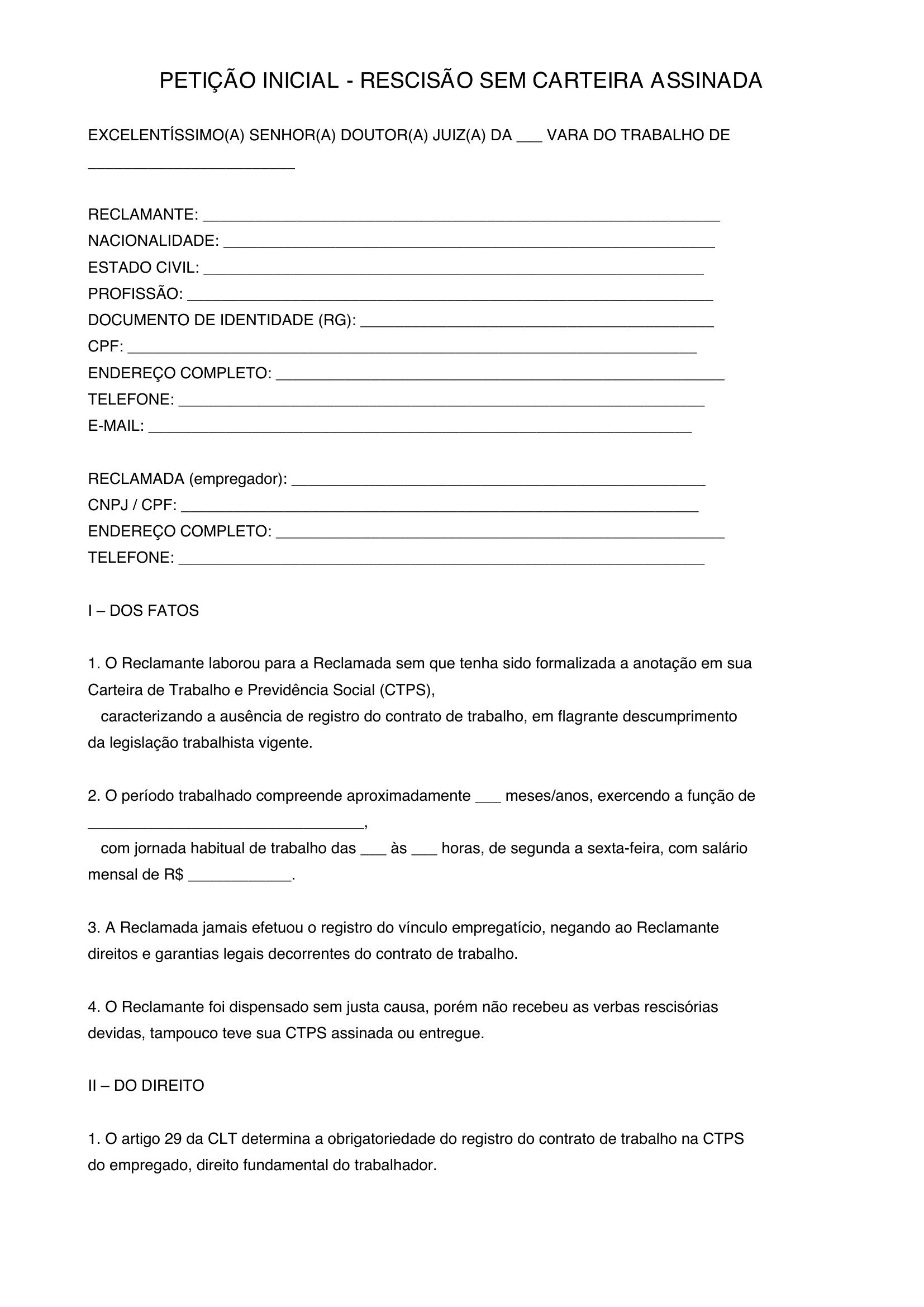 Modelo De Rescisão Sem Carteira Assinada