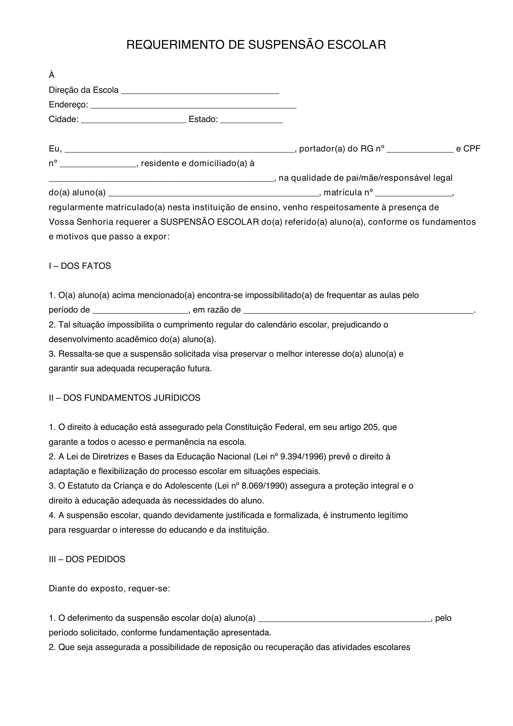 Modelo De Suspensão Escolar