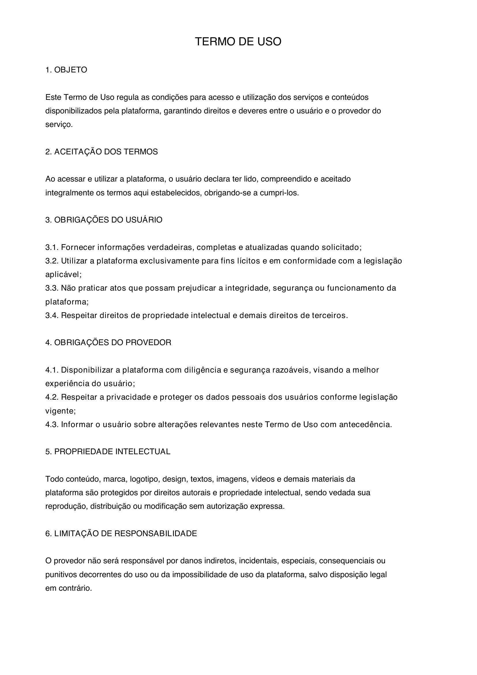 Termo De Uso Modelo