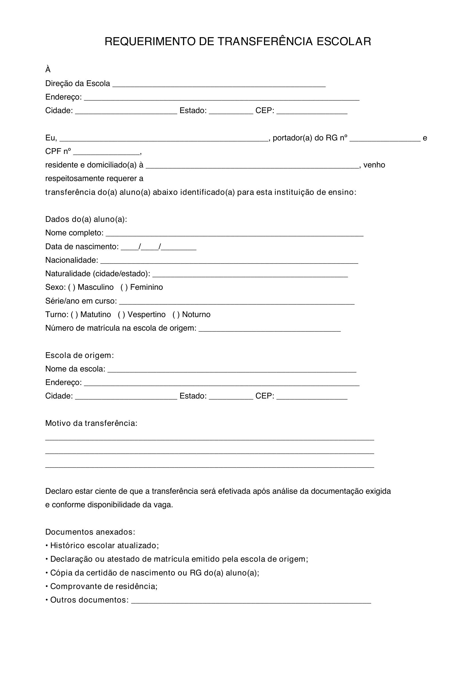 Modelo De Transferência Escolar